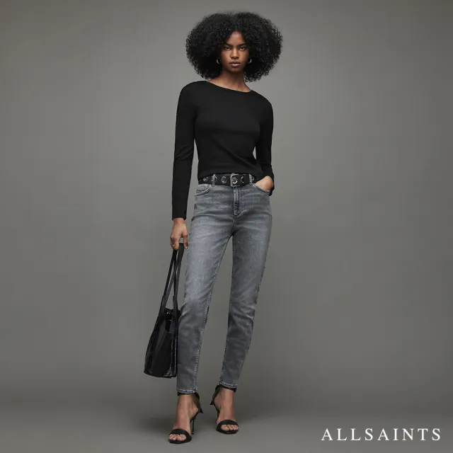 【ALLSAINTS】AVA 簡約素面金屬鈕扣長袖T恤 WM032X(修身版型)