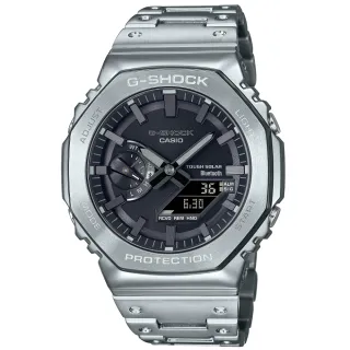 【CASIO 卡西歐】G-SHOCK 金屬 銀X黑 農家橡樹 雙顯腕錶(GM-B2100D-1A)