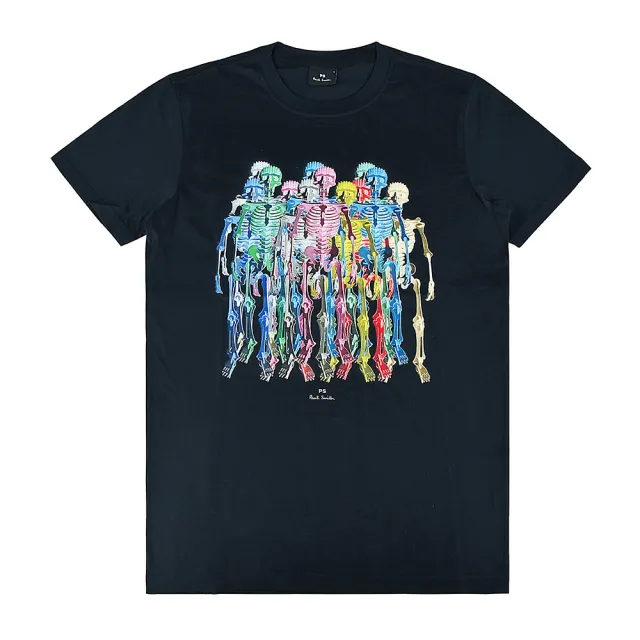 【Paul Smith】PAUL SMITH字母標籤LOGO彩色骷顱設計純棉短袖T恤(男款/海軍藍)