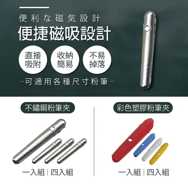 【Finger Pop 指選好物】塑膠/不鏽鋼粉筆套4入組(粉筆套 自動彈出 粉筆夾 磁鐵粉筆夾 磁吸粉筆夾)