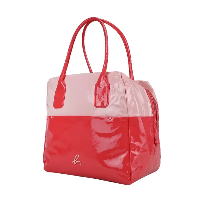 【agnes b.】壓克力logo雙色手提包(大/粉橘)