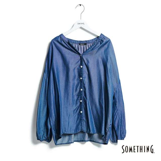 【SOMETHING】女裝 天絲抽皺襯衫(原藍色)