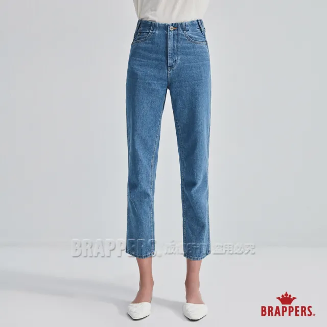 【BRAPPERS】女款 中高腰鬆緊帶直筒九分褲(淺藍)