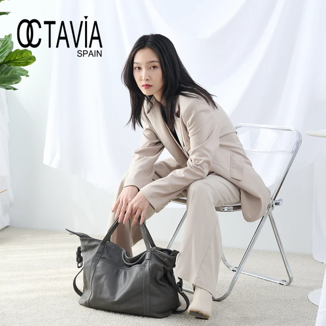 【OCTAVIA 8】OCTAVIA8 真皮-  愛巴黎 垂墜式羊皮軟式公事大包 - 柔灰