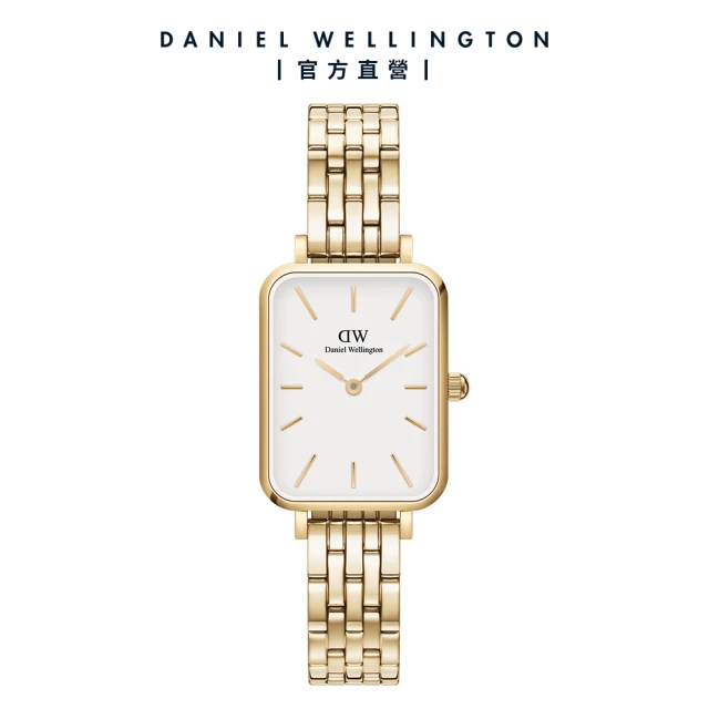 【Daniel Wellington】DW 手錶 Quadro Evergold 20X26 香檳金珠寶式錶鏈-白錶盤(DW00100622)