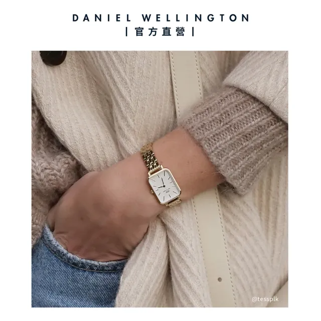 【Daniel Wellington】DW 手錶 Quadro Evergold 20X26 香檳金珠寶式錶鏈-白錶盤(DW00100622)