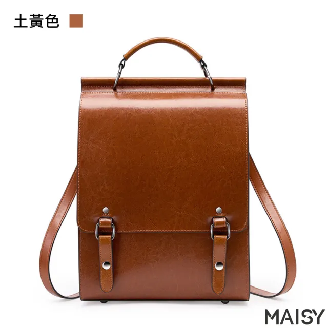 【MAISY】真皮復古英倫風學院電腦包(真皮包包 現+預 土黃色／棕色／黑色)