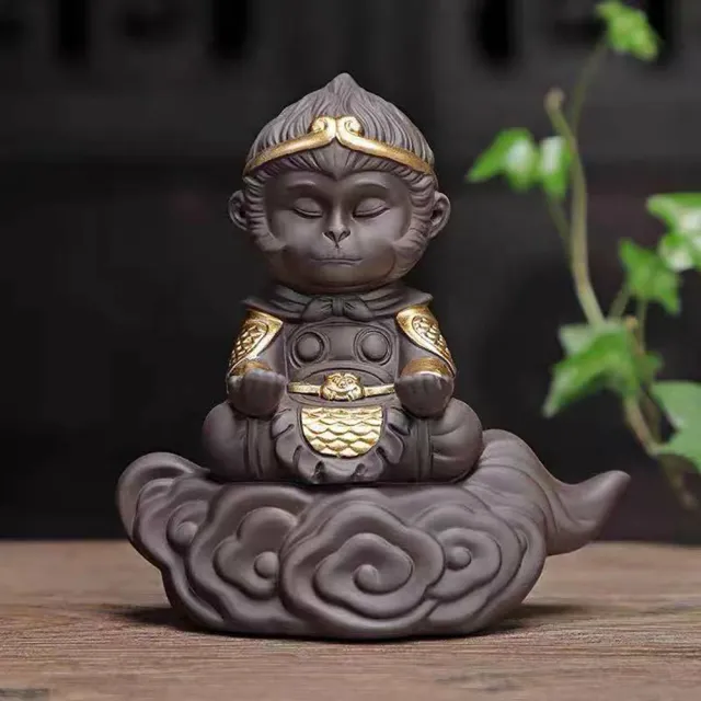 【桃花源創意工坊】紫砂陶瓷茶寵齊天大聖悟空猴子茶玩擺件功夫車載陶瓷擺件_B(陶瓷紫砂)