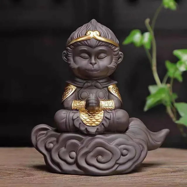 【桃花源創意工坊】紫砂陶瓷茶寵齊天大聖悟空猴子茶玩擺件功夫車載陶瓷擺件_B(陶瓷紫砂)