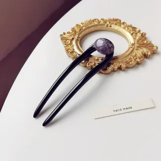 【INES】天然石髮簪 U型髮簪/韓國設計優雅氣質復古天然石珠飾U型髮簪 盤髮器(5色任選)