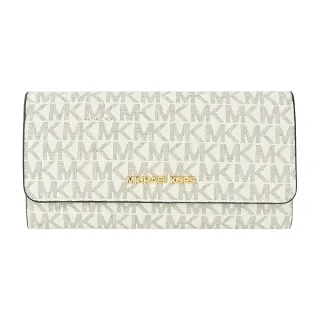 【Michael Kors】JET SET 經典滿版三折長夾(米白棕)
