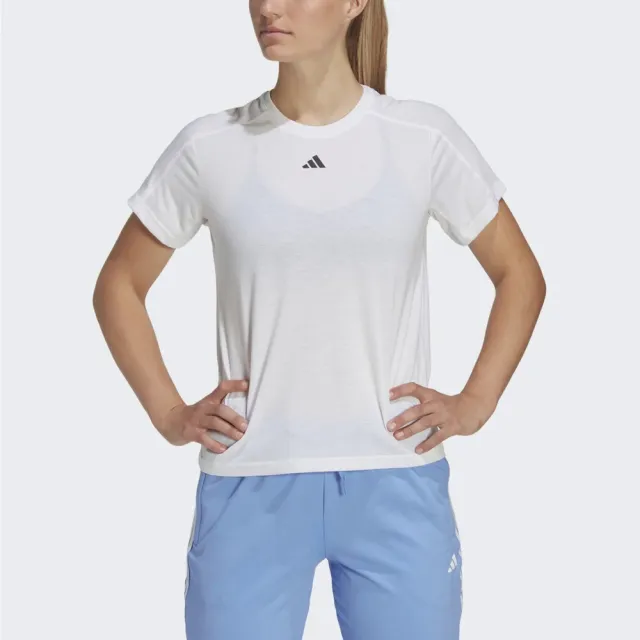 【adidas 愛迪達】Tr-es Crew T 女 短袖上衣 訓練 運動 健身 輕量 吸濕排汗 透氣 舒適 白(HR7796)
