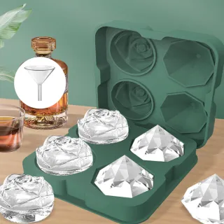 【鑽石與玫瑰】食品級矽膠造型製冰盒(玫瑰 威士忌 模具儲冰盒 冰格 冰磚 副食品盒 巧克力 禮物)