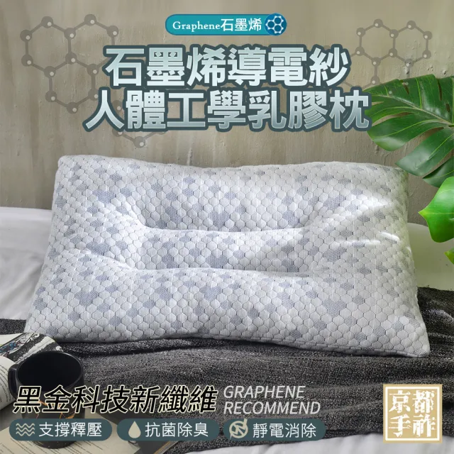 【京都手祚】石墨烯導電紗人體工學乳膠枕(2入)