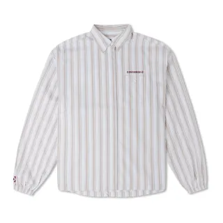 【CONVERSE品牌旗艦店】WOVEN SHIRT 長袖襯衫 女 條紋 白卡其(10024551-A02)