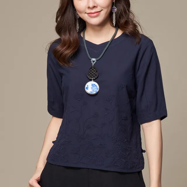 【古典美】03010 刺繡花苞袖上衣(茶禪服/中國風/國服/漢服/手染服/棉麻/亞麻/天然纖維)
