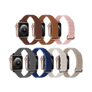【DAYA】Apple Watch 1-9代/SE 38/40/41mm 極簡輕奢皮革磁吸式錶帶