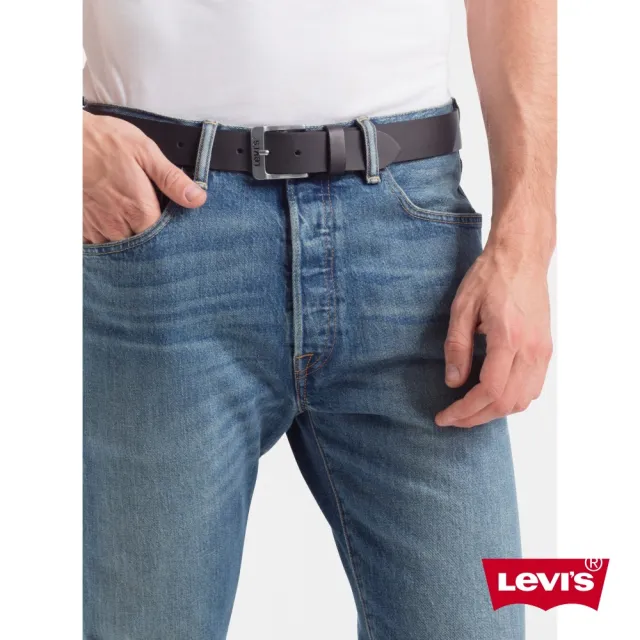 【LEVIS 官方旗艦】男款 真皮皮帶 / 精工Logo鐫刻釦頭 黑 人氣新品 77134-0611