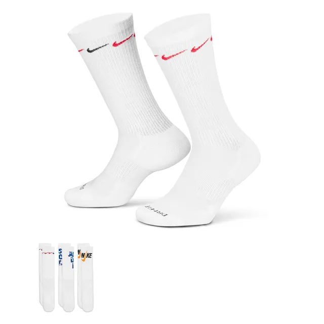 【NIKE 耐吉】襪子 中筒襪 運動襪 3雙組 U NK EVERYDAY PLUS CUSH CREW 白 DH3822-902