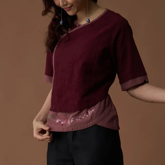【古典美】23034 手繪刺繡斜襟上衣(茶禪服/中國風/國服/漢服/手染服/棉麻/亞麻/天然纖維)