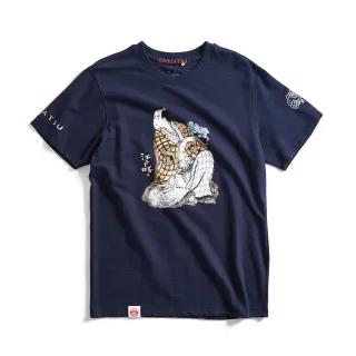 【EDWIN】江戶勝 男裝 忍者系列 浮世繪武士印花短袖T恤(丈青色)