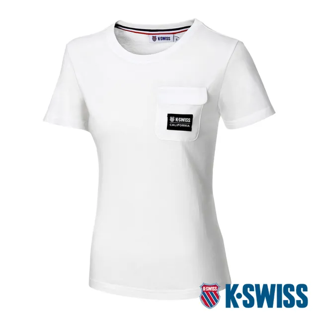 【K-SWISS】棉質吸排T恤 Label Pocket Tee-女-米白(198074-246)