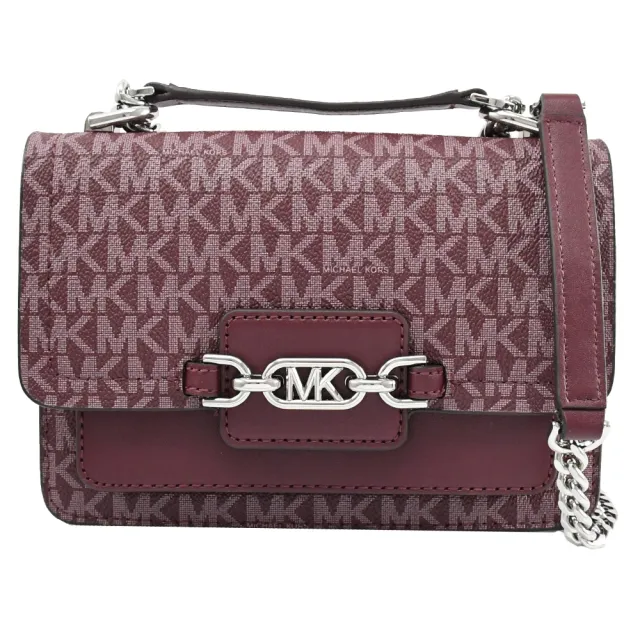 【Michael Kors】金屬MK LOGO拼接翻蓋肩斜三用鍊包學院包(酒紅)