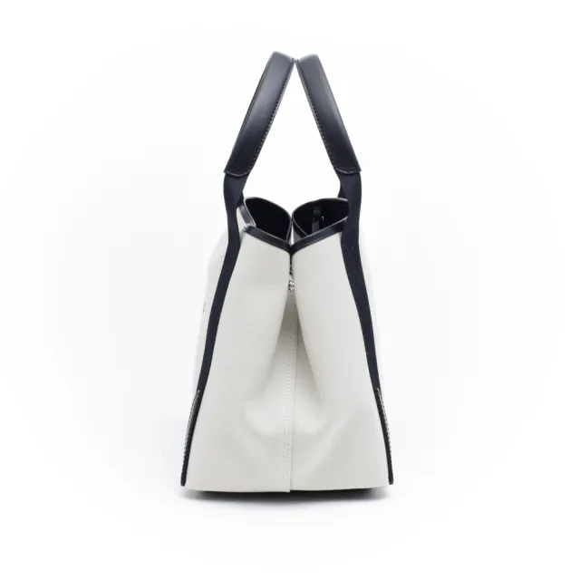 【Balenciaga 巴黎世家】NAVY CABAS S 黑邊白色 帆布 托特包 手提包 子母包(3399332HH3N9260)
