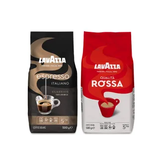 【LAVAZZA】紅牌Rossa中烘焙咖啡豆 + 黑牌Espresso中烘焙咖啡豆 2包組(500g/包)