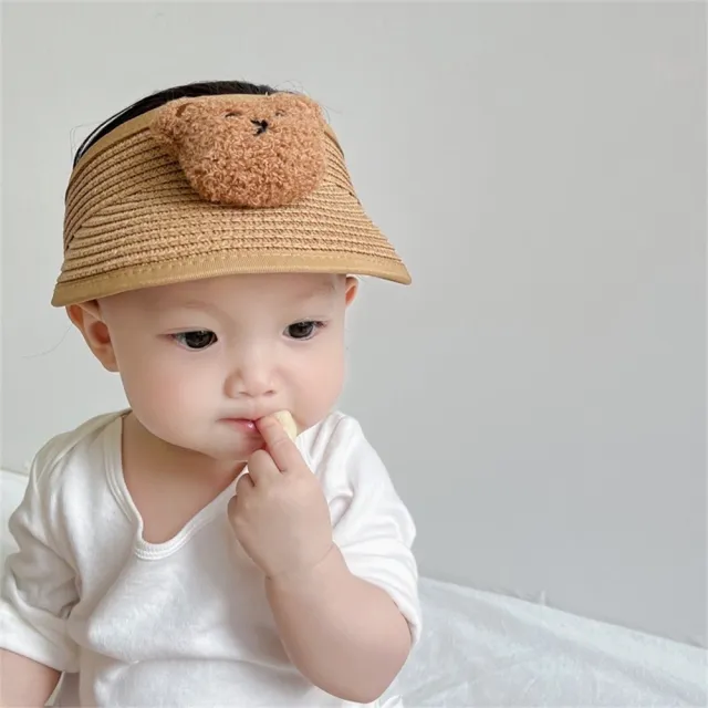 【安朵童舖】現貨兒童小熊遮陽帽女童防曬草帽小熊遮陽帽男童可折疊帽子(140)