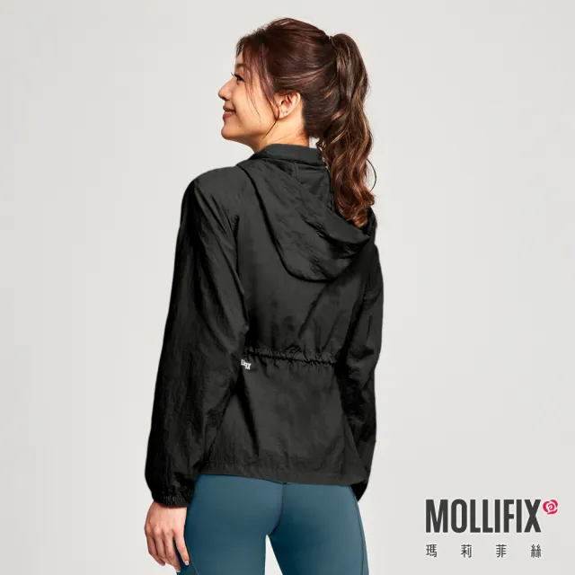 【Mollifix 瑪莉菲絲】輕量收腰防曬可收納外套、瑜珈服、瑜珈上衣、運動外套(霧黑)