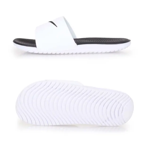 【NIKE 耐吉】23-25CM_KAWA SLIDE-GS/PS  男女大童運動拖鞋-海邊 白黑(819352-100)