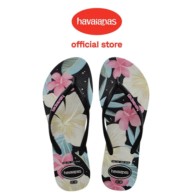 【havaianas 哈瓦仕】拖鞋 女鞋 夾腳拖 花卉 Slim Floral 黑 4129848-1191W(哈瓦士)