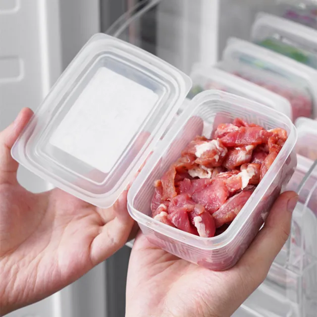 【Dagebeno荷生活】食品級PP材質透明條紋款肉類食品保鮮盒 冰箱配料分裝收納盒(長方形4入)