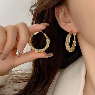 【Emi 艾迷】韓系金紗旋轉線條圈圈925銀針耳環