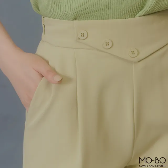 【MO-BO】裝飾釦翻褶腰頭顯瘦長褲