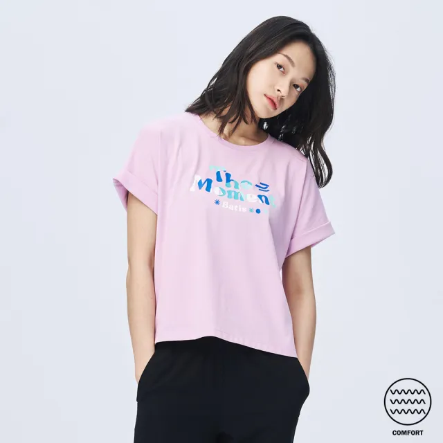 【BATIS 巴帝斯】彈力柔棉落肩印花短T - 女 -兩色(棉感)