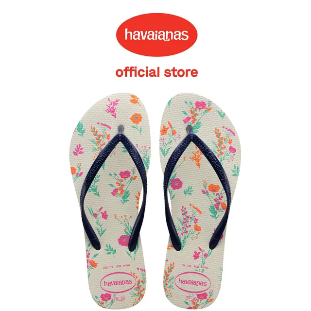 【havaianas 哈瓦仕】拖鞋 女鞋 夾腳拖 小花 Slim Romance 米藍 4136977-0052W(哈瓦士)