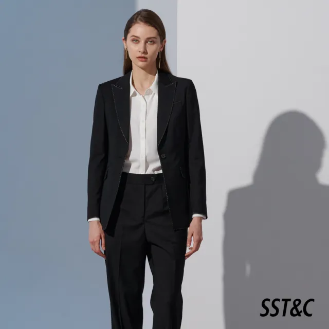 【SST&C】女裝 黑色設計款白色壓邊劍領西裝外套7162210004(雙11精選)