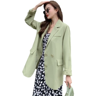 【SZ】玩美衣櫃寬鬆西裝外套休閒果綠色外套女S-XL