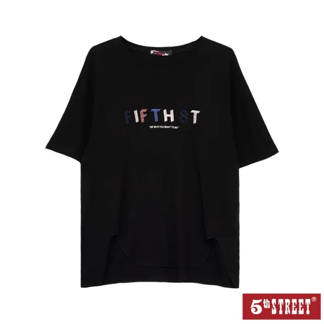 【5th STREET】雙11 女裝 寬版下擺不收邊上衣(黑色)