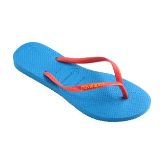 【havaianas 哈瓦仕】拖鞋 女鞋 夾腳拖 跳色 Slim Logo Pop Up 藍 4119787-0212W(哈瓦士)