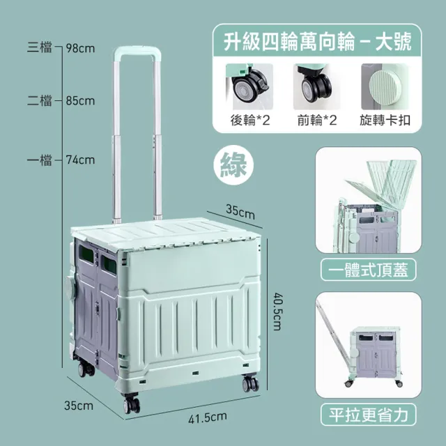 【DaoDi】2入組四輪萬向折疊購物車-可平拉大號50L(手推車 買菜車 菜籃車 收納箱 手拉車 置物車)