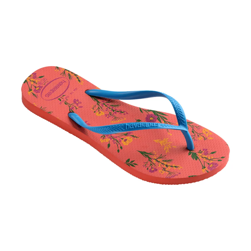 【havaianas 哈瓦仕】拖鞋 女鞋 夾腳拖 小花 Slim Romance 橘藍 4136977-1256W(哈瓦士)