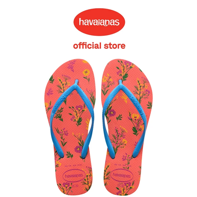 havaianas 哈瓦仕 拖鞋 女鞋 夾腳拖 小花 Slim Romance 橘藍 4136977-1256W(哈瓦士)