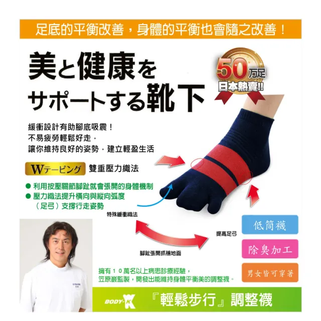 【BODY-K】笠原巖老師研發 健康調整襪3雙組(日本專利 拇指 腳趾 外翻 校正 加壓 女襪 男襪)
