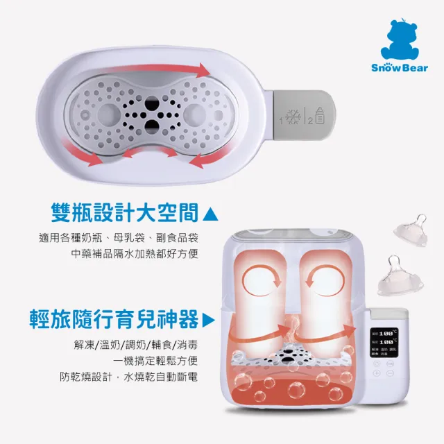 【SnowBear 韓國小白熊】智真5Plus奶瓶消毒鍋 +智能拍拍雙瓶溫奶器(24H循環烘乾/溫控恆溫)