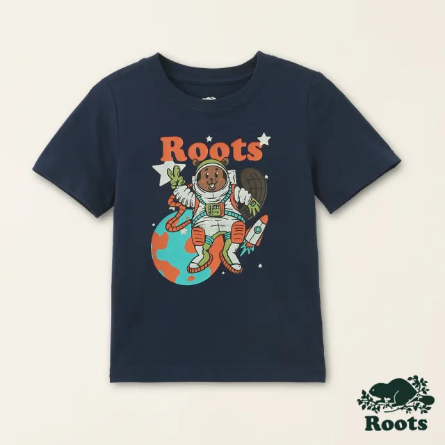 【Roots】Roots小童-星際遨遊系列 海狸太空人有機棉短袖T恤(深藍色)