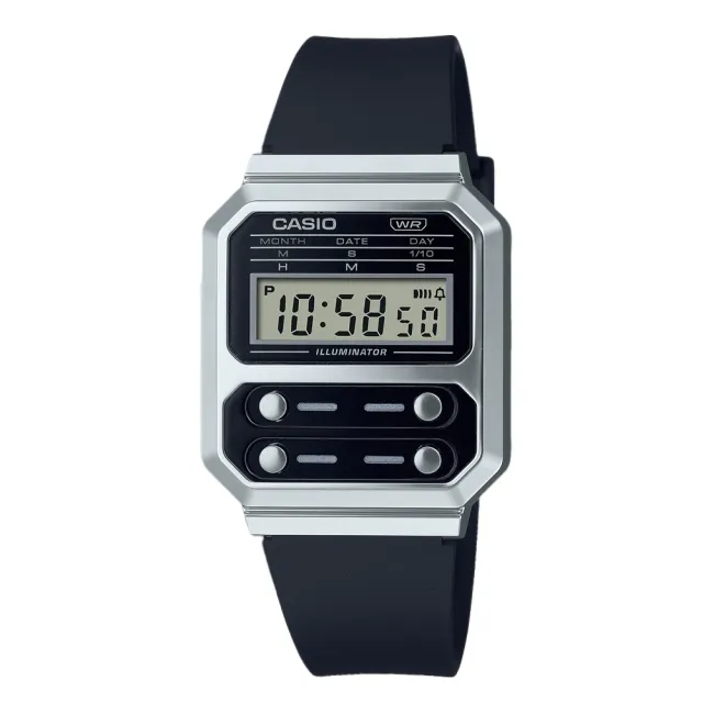 【CASIO 卡西歐】電子錶 膠質錶帶 復古 LED照明 日常生活防水 A100W(A100WEF-1A)