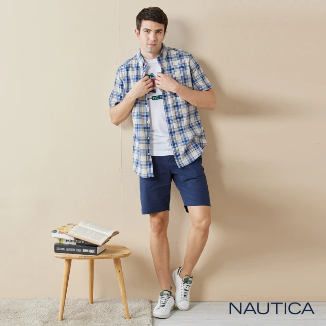 NAUTICA 男裝 經典涼感透氣休閒短褲(深藍)